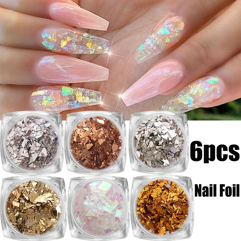 Gold Silver Aluminum Foil Nail Glitter Sequins Nails Art Irregular Candy Cellophane Manicure Sticker Decoration DIY Accessories