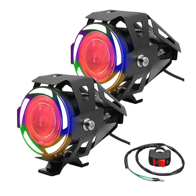 

Led Moto Headlight Waterproof Flashing Spotlight with Colorful Angel Devil eye led fog lights Motorcycle Motorbike bulbs scooter