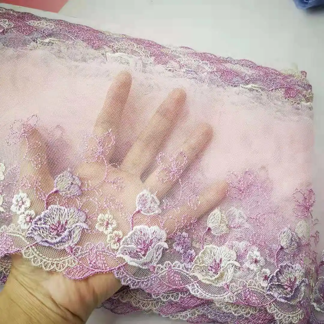 3Yards 15cm wide Purple Polyester Soft Mesh Embroidery Lace Trimmings Dress Accessories Lace Fabric Sewing Crafts Doll Material