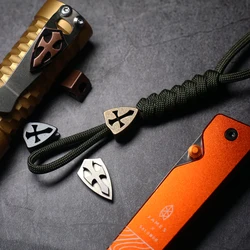 Copper Cross Lanyard Bead Knife Jewelry Parachute Cord Paracord Bead EDC Tool Decorate Buckle Brass Shield Bead Rope Knife Beads