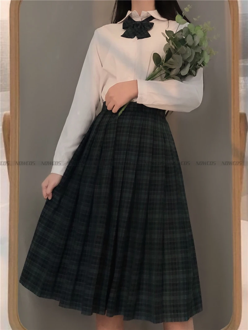 [Sandwich seaweed] Student JK Uniform Long Plaid Skirt Genuine Premium Grade Preppy Style Skirt Full set Autumn Winter Suits