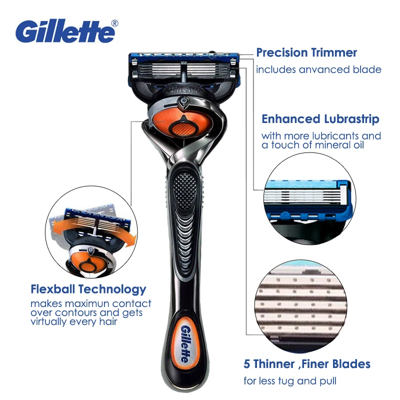 Gillette Fusion Manual Razor Barber Hair Beard Shaving Blades Flexball Rotating Razor Blade Cartridge Men Hair Shaver Face Care