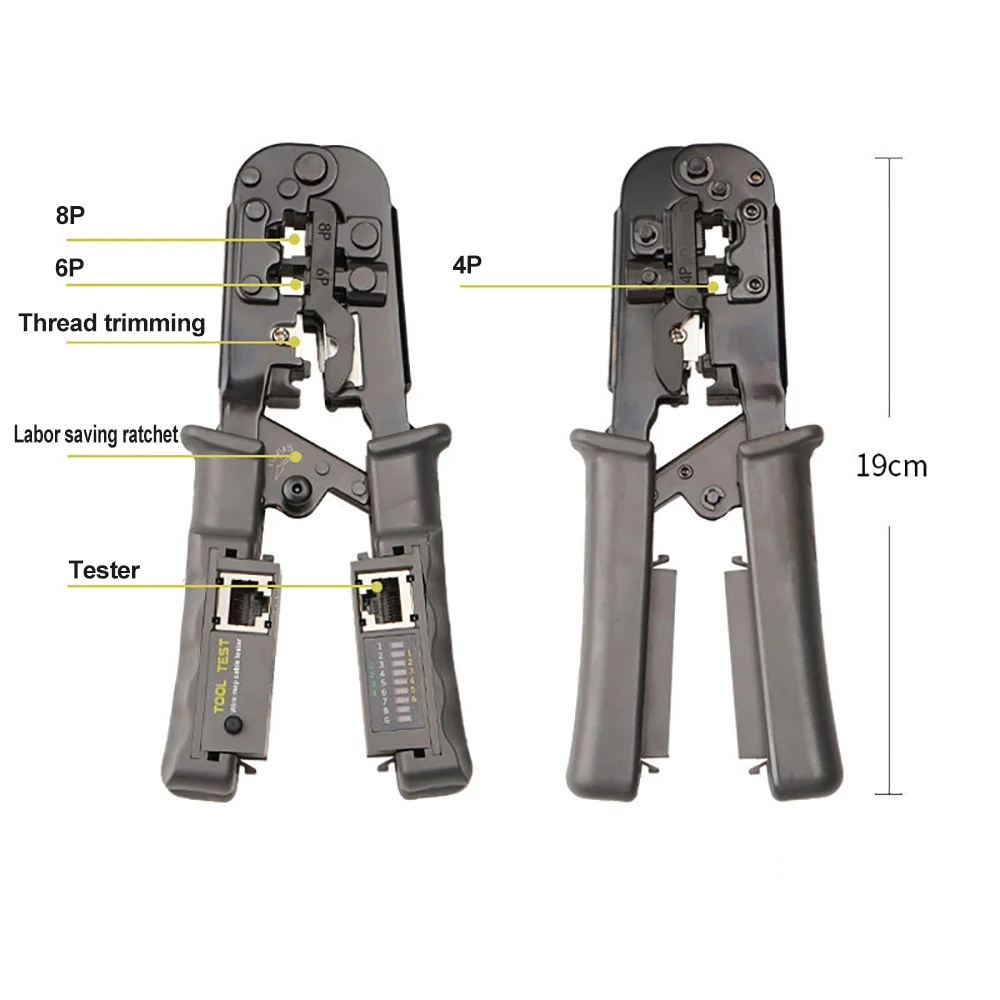 RJ45 Network Cable Crimper 8P6P4P Three-Purpose Tester Ratchet Tool Squeeze Crimping Wire Network Pliers