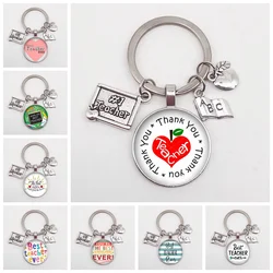 Teacher Keychain Thank You Teacher Text Keychain Charm Glass Crystal Pendant Key Ring Bag Car Keychain Teacher's Day Gift