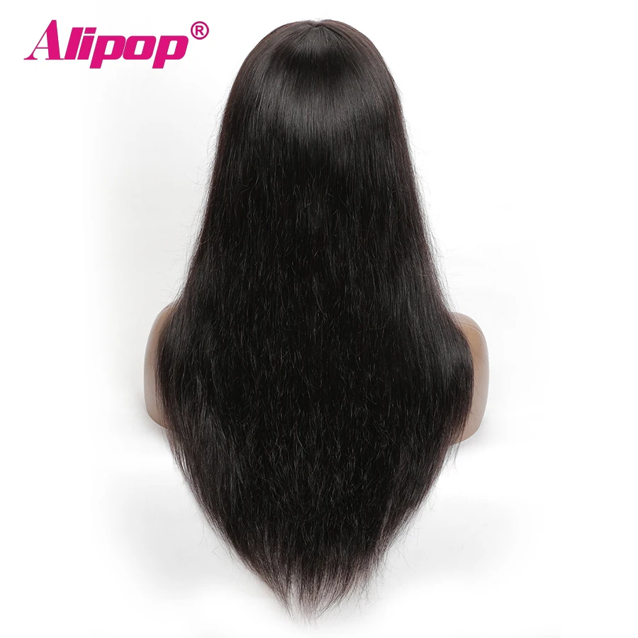 Perucas de cabelo humano em linha reta com franja completa máquina feita peruca alipop barato perucas de cabelo humano para as mulheres brasileiro remy cabelo pode ser tingido