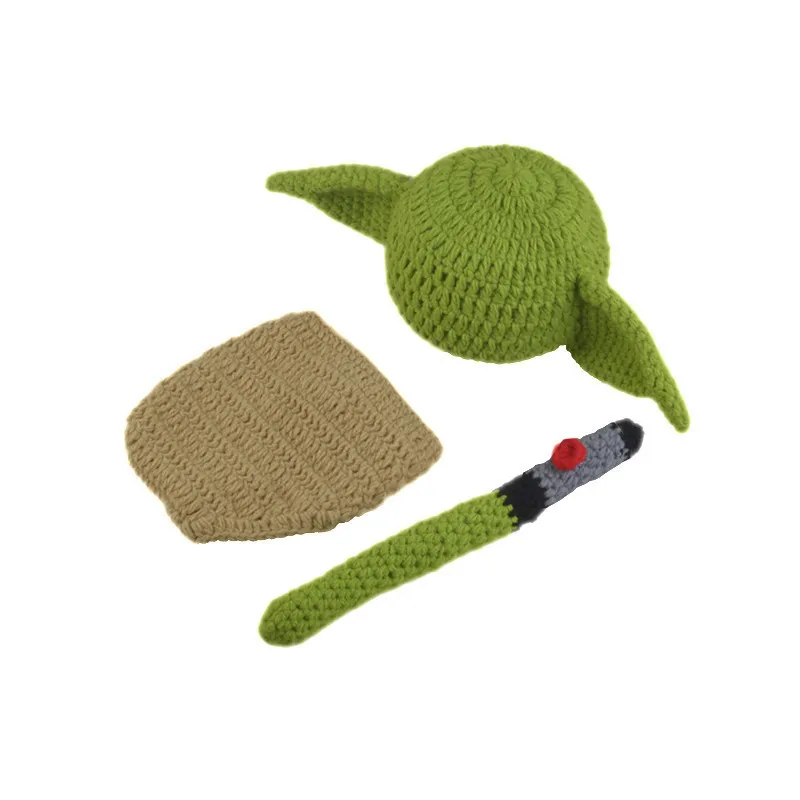 3pcs Baby Photography Set Wool Knitted Hat Baby Yoda Hats Winter Newborn Baby Creative Take Pictures Baby Clothes