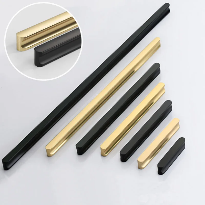 

Long Cabinet Bar handles Gold/black Wardrobe Pulls Drawer Aluminum alloy Knobs Kitchen Bathroom Hardware Pulls Arc head