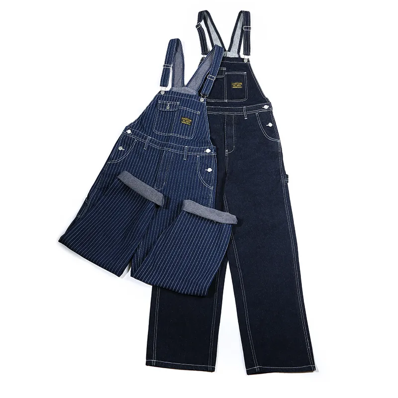 New Primary Color Denim Overalls Trousers Men\'s Outdoor Trekking Climbing Travel Labor Training Hiking Striped Jumpsuit Pants
