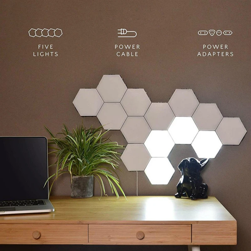 Imagem -03 - Lâmpada de Parede Hexagonal Led para Decoração Doméstica Decoração do Quarto Luz Noturna Sensor de Toque Lâmpadas Quânticas Magnéticas Luzes Favo de Mel Bricolage