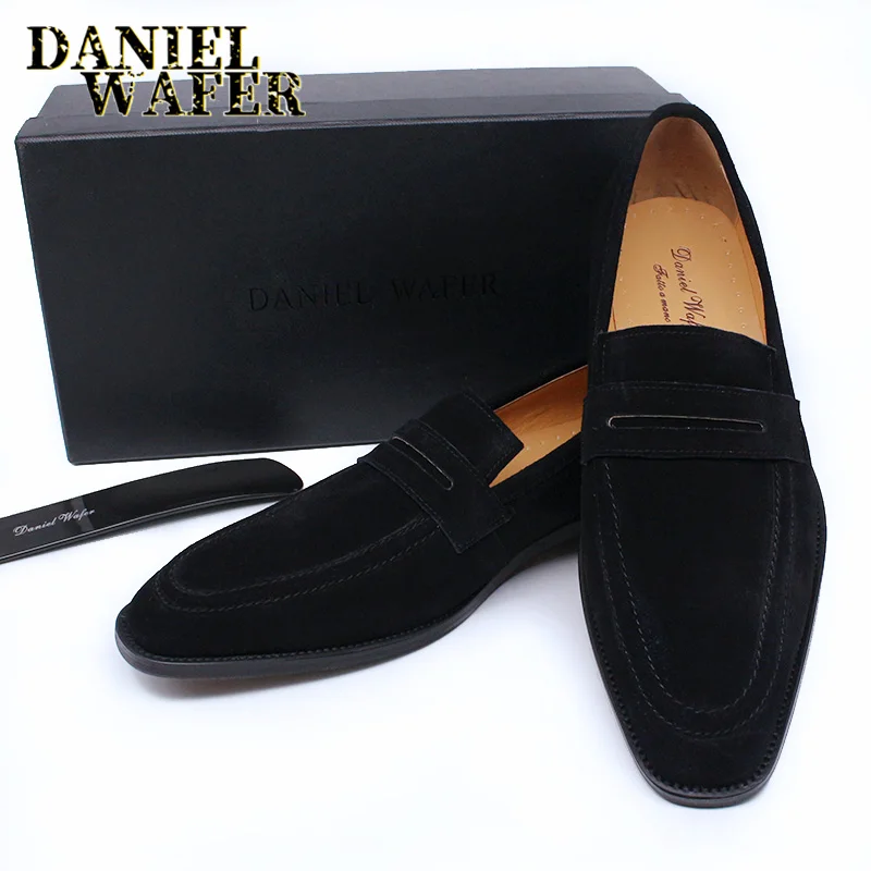 Luxury Men\'s Loafers Shoes Suede Leather Penny Loafer Slip On Brown Black Man Casual Shoe Office Wedding Dress Summer Shoes 2020