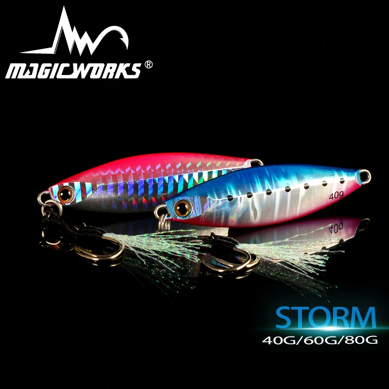 MAGIC WORKS Metal Jig Spoon Lure 40g/60g/80g Artificial Bait Shore Slow Jigging Saltwater Lures Sea Bass Fishing Tackle