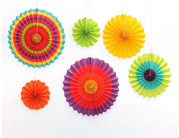12pcs Fiesta Colorful Paper Fans Rosettes Party Fans Mexican Southwestern Pattern Paper Fans for Wedding Festival Carnival Party
