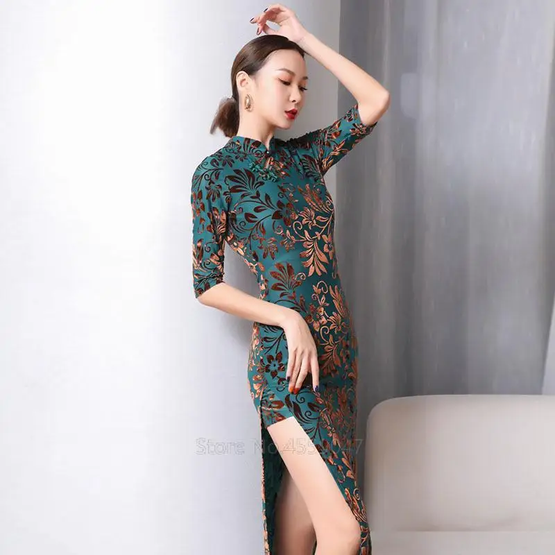 2022Chinese Traditional Dress Modern Dance Classical Dance Performance Cheongsam Sexy High Slit Dance Dress Tang Suit New Year