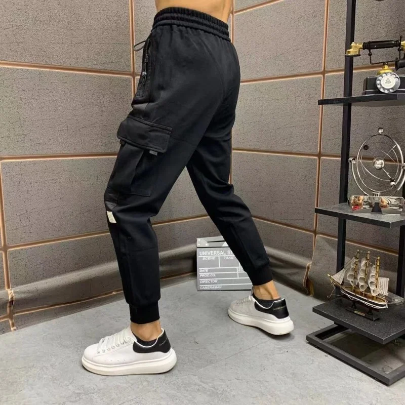 

Joggers Men Sweatpants Elastic Waist Casual Autumn Thick Trousers Harajuku Pockets Cargo Pants High Street Slim Fit Pencil Pants