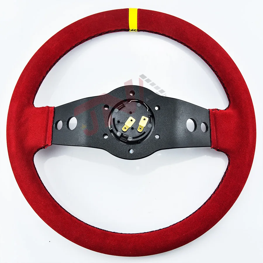 JDM 13inch Racing Car Suede Leather Steering Wheel Spar--Logo 330mm Red Sports Steering Wheel