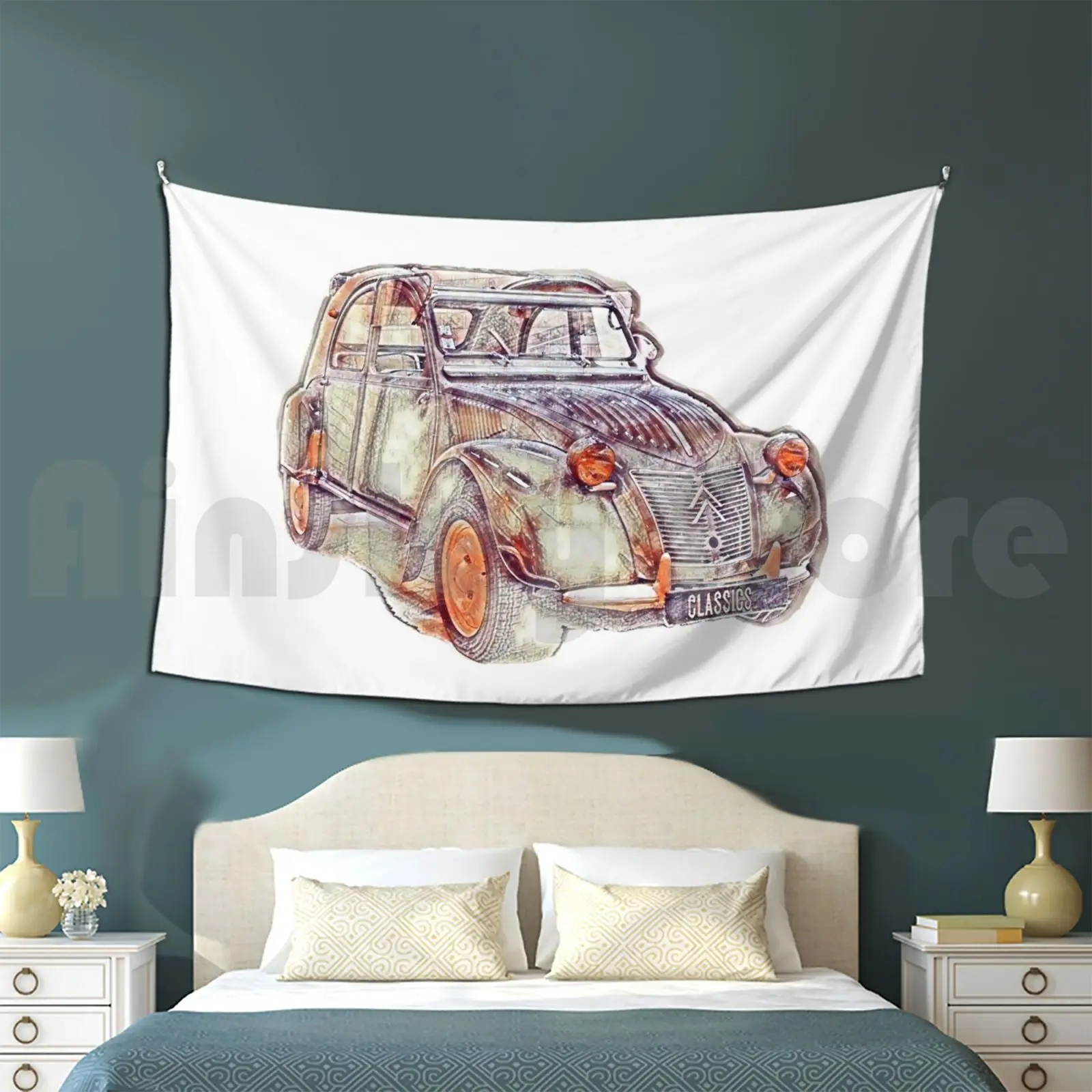 Vintage Citr ? En Deux Chevaux Illustration Tapestry Background Wall Hanging Citr ? En 2cv Deux Chevaux French Francais