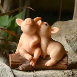 Resin Animal Pig Figurines Cute Piggy Ornament Fairy Garden Decoration Tabletop Decorations Courtyard Craft For Home and Balcony