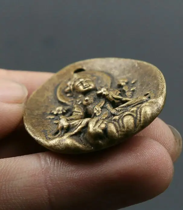 41MM Small Curio Chinese Bronze Buddhism 4 Arm Kwan-yin Guanyin Quanyin Pendant