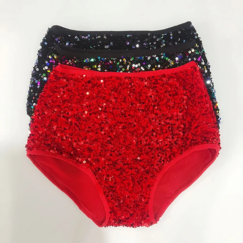 Pole Dance Shorts Women Shiny Sequin Jazz Pants Nightclub Performance Gogo Pole Dancewear Mid-Waist Shorts Stage Costume VDB3179