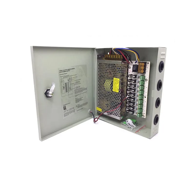 DC 12V 10A 15A 9 CH Monitor Power Supply AUTO-RESET CCTV Power Supply Switch Box 9 Port CCTV Cameras 9 port CE, LVD Approved