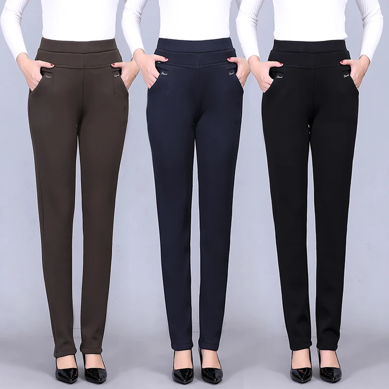 Autumn Women Trousers New High-waist Elasticity Straight Pants Winter Plus Velvet Casual Plus Size 6XL Middle-aged Female Pants