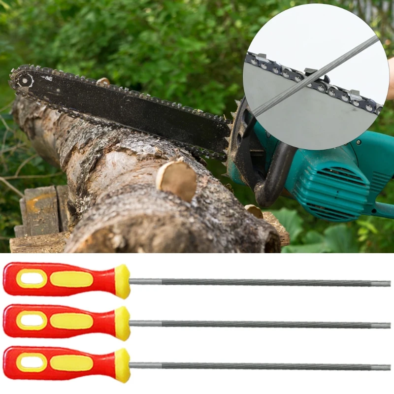 3Pcs Round High Carbon Steel Sharpening Chainsaw Saw Chain Files Sharpener for Woodworking Chainsaw Tool 4/4.8/5.5mm