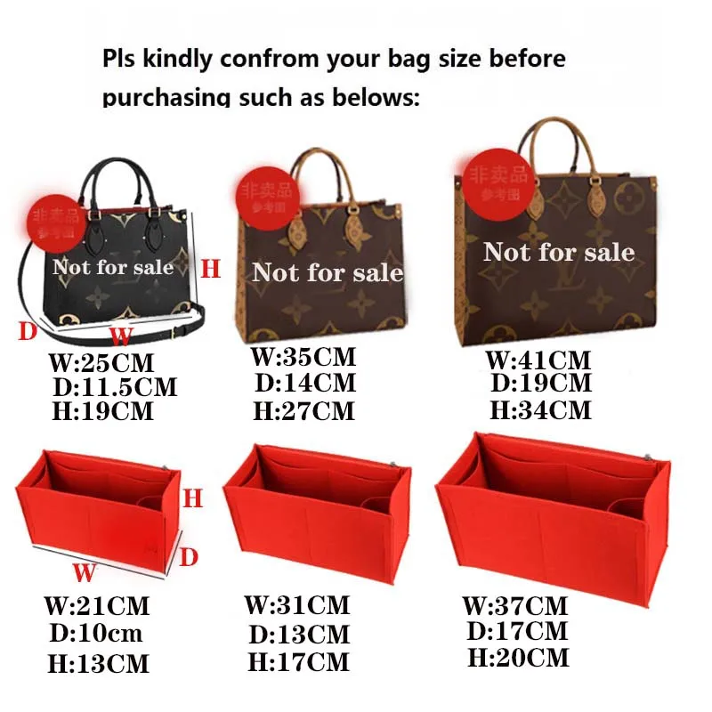 Adatto a ONTHEGO Tote 3MM Premium feltro inserto borsa Organizer borsa cosmetica borsa shaper Organizer borsa interna da viaggio
