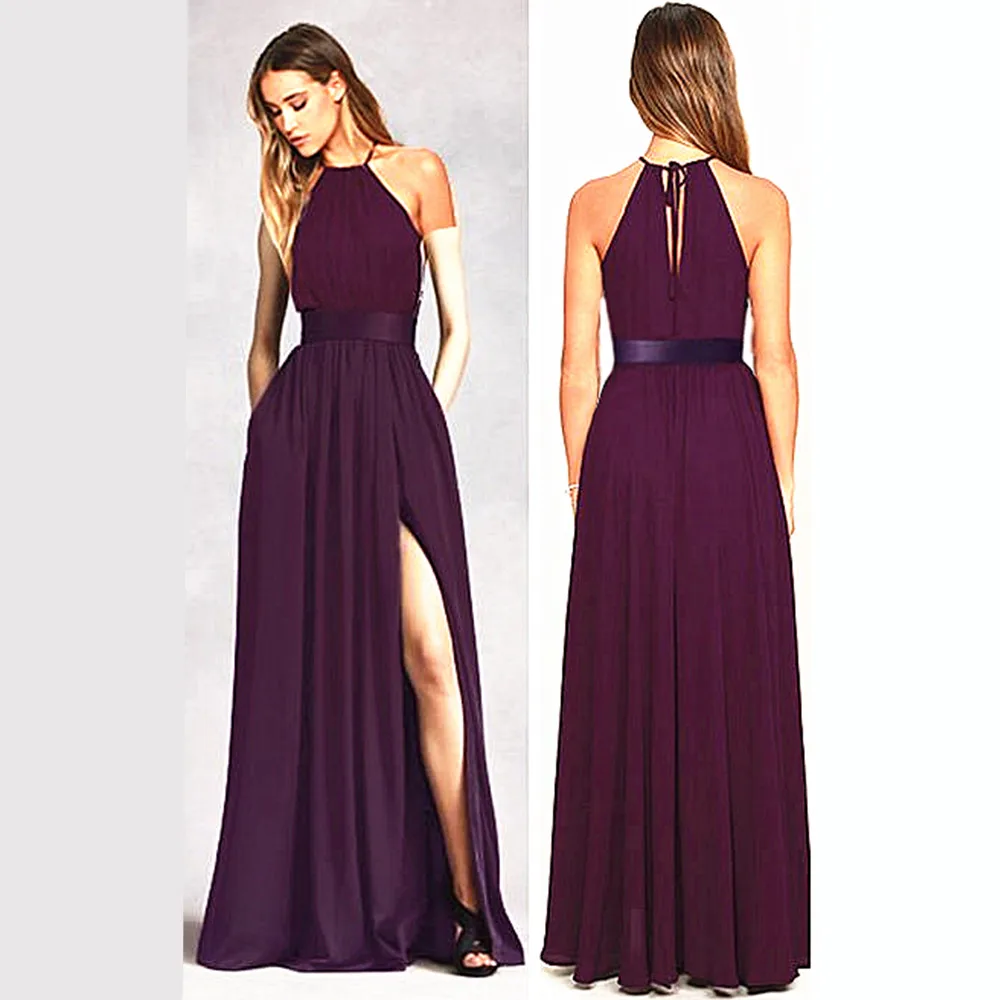 Robe de demoiselle d'honneur trapèze violette longue, robes de célébration de fiançailles, robe de soirée de mariage en Satin pour robe de groupe de demoiselle d'honneur, 2020