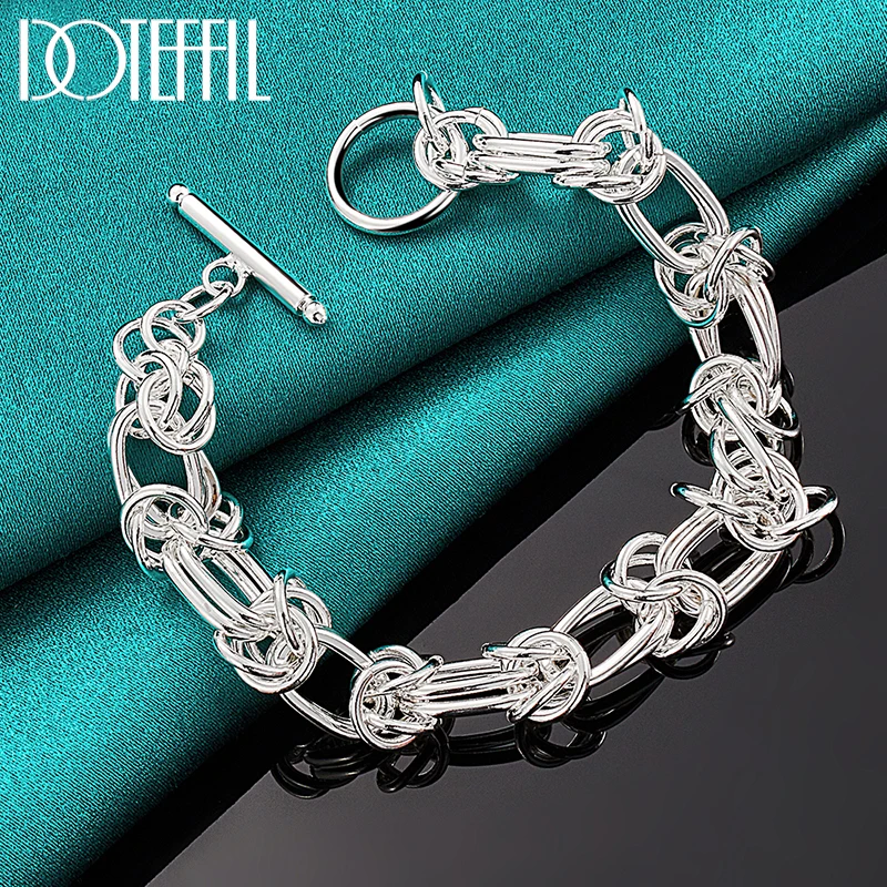 DOTEFFIL 925 Sterling Silver Full Circle Ring Design Chain Bracelet For Man Women Fashion Party Wedding Engagement Jewelry