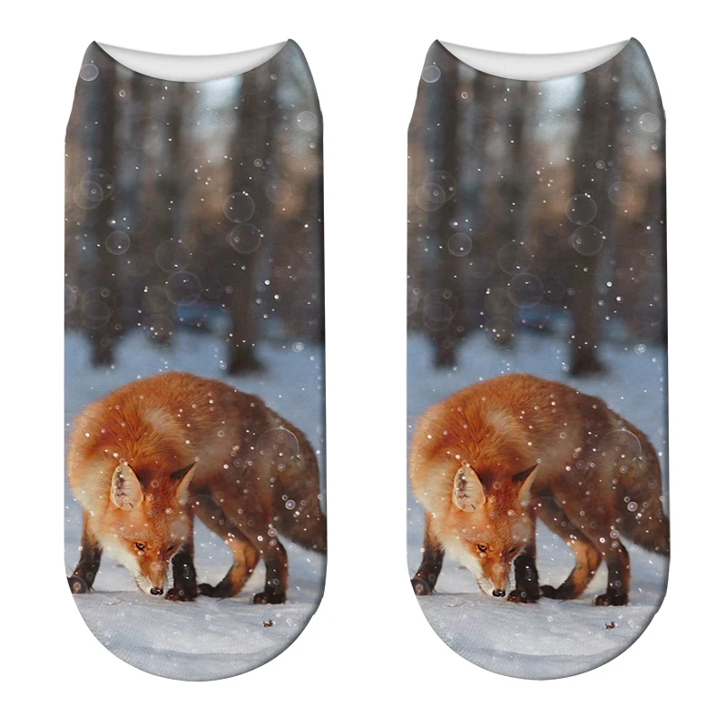 Cute Fox Patterned Short Cartoon Socks Man Art Print Cotton Thin Summer Socks Kawaii Funny Ankle Socks Low Hosiery