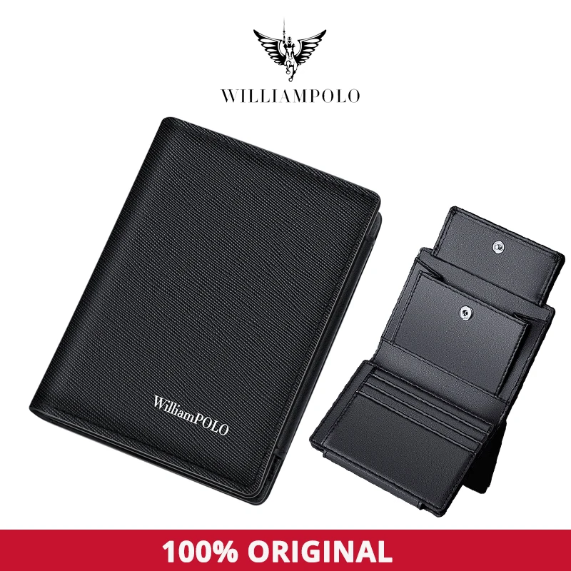 

WILLIAMPOLO Men's Wallet Case For Cards Small Luxury Brand Coin Purse RFID Smart Wallet Business Card Holder For Traveling