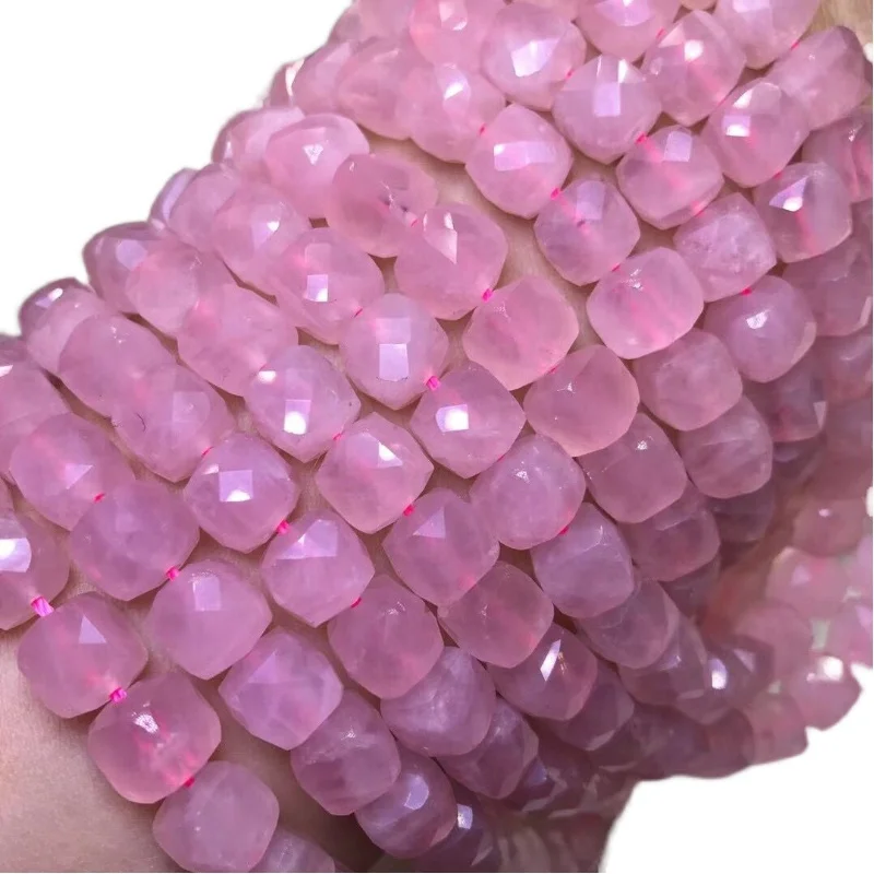 

pink Madagascar Rose Quartz square faceted 8-9mm loose beads nature for making jewelry necklace 38cm FPPJ wholesale