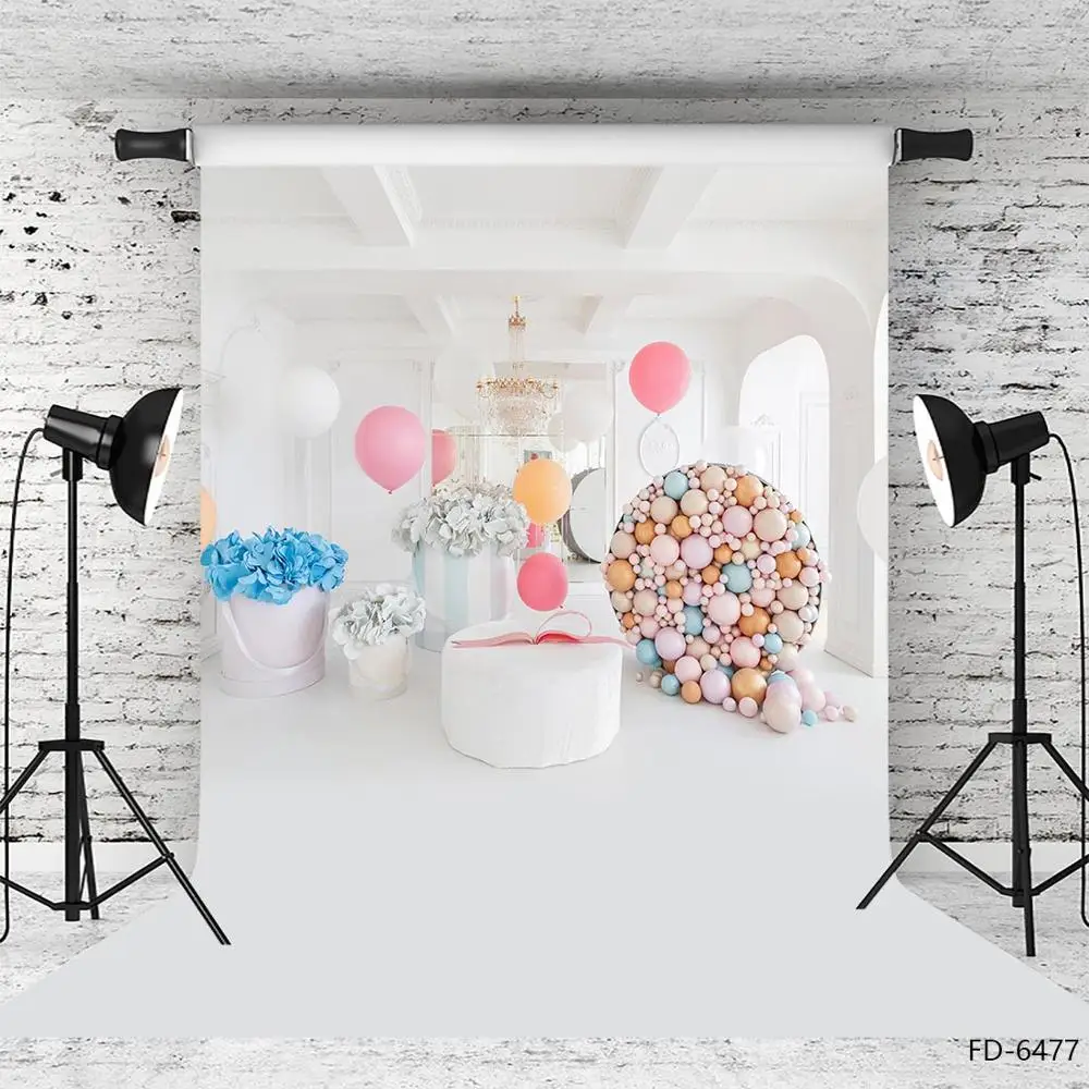 Fondo fotográfico, globos blancos para habitación, fondo impreso por ordenador, accesorios de fotografía para bebés, niños, fiesta de cumpleaños, fotófono