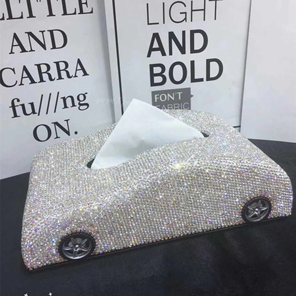 1pc Napkin Box Stylish Car Model Shape Rhinestone Seating-type Delicate Pearl Tissue Box