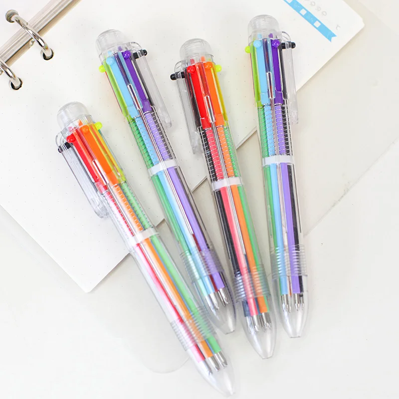 2pcs/lot 6 In 1 Colors Refill Ballpoint Pen Creative Writing Colorful Multi Color Cute Ball Point Pen Office School Stationer