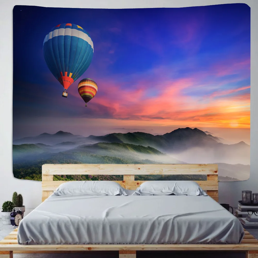 Sky Hot Air Balloon Tapestry Bohemian Art Mural Sofa Table Bed Cover Cushion Background Wall Home Living Decoration