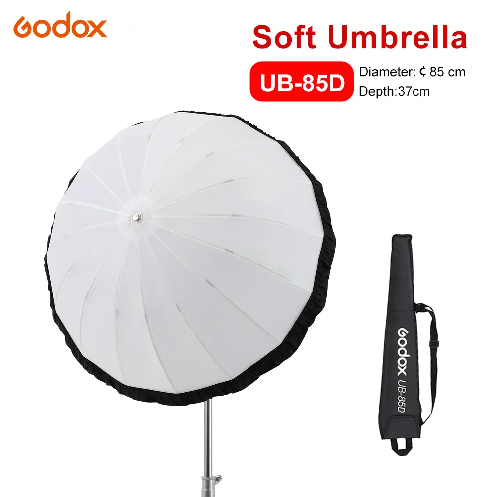 Godox UB-85D 85cm White Parabolic Reflective Transparent Soft Umbrella Studio Light Umbrella with Black Silver Diffuser Cover