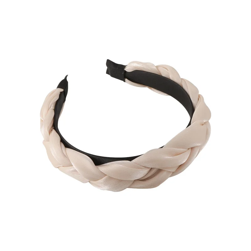 Fashion Twist Woven Headband for Women Solid Color Satin Surface Wide Hairbands Girl Hairband Hair Hoop Popular Hair Accessories