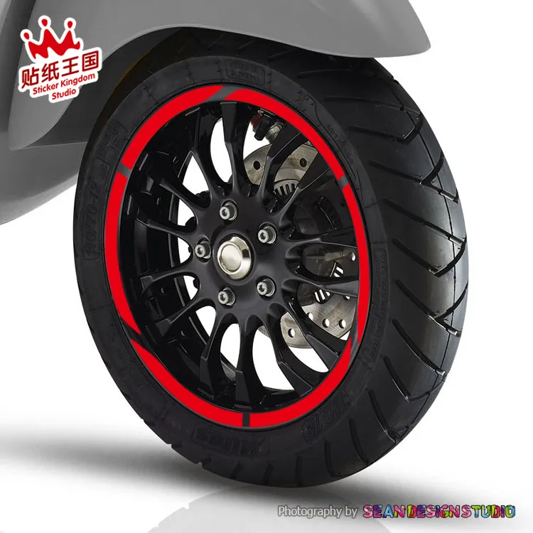 12 strisce per Vespa 946 GTS250 300 SPRINT PRIMAVERA 150 LX125 moto 2 ruote adesivo bordo riflettente adatto pneumatici da 12 pollici