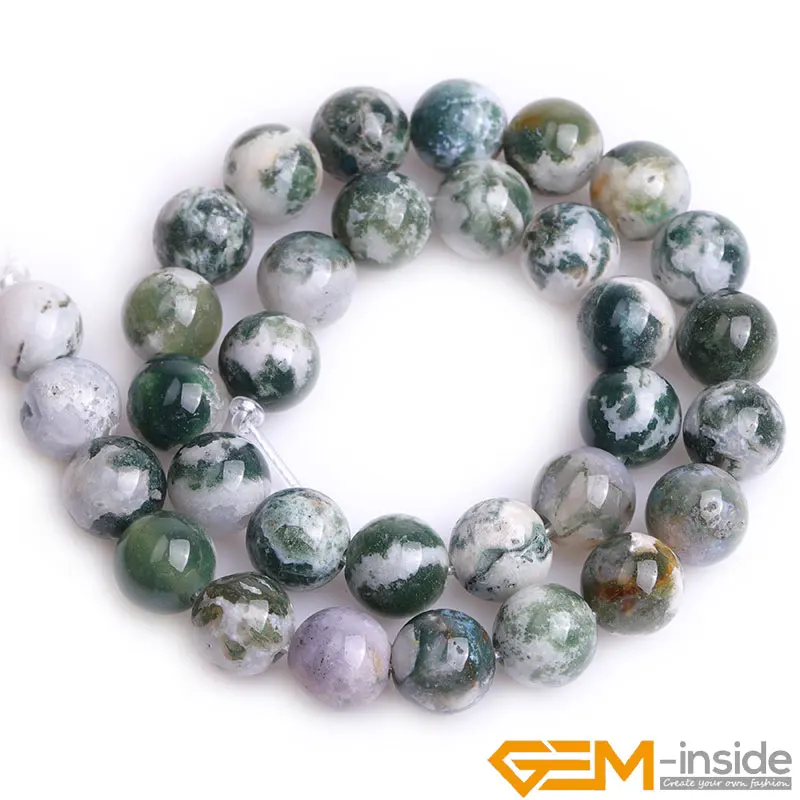 2mm Big Hole Round Bead For Jewelry Making Natural Green Tree Agates Stone Beads For Bracelet Necklace DIY 6mm 8mm 10mm 12mm