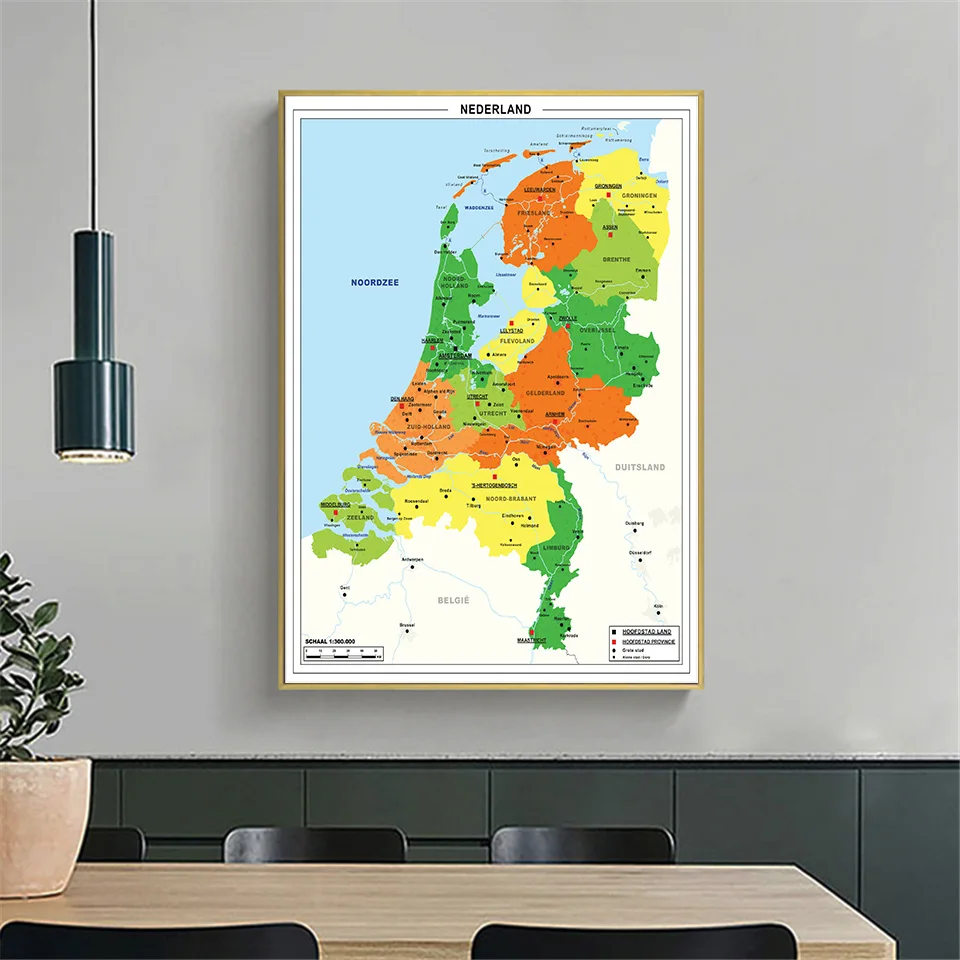 100*150cm o mapa político dos países baixos parede moderna não-tecido pintura da lona sala de estar decoração casa material escolar