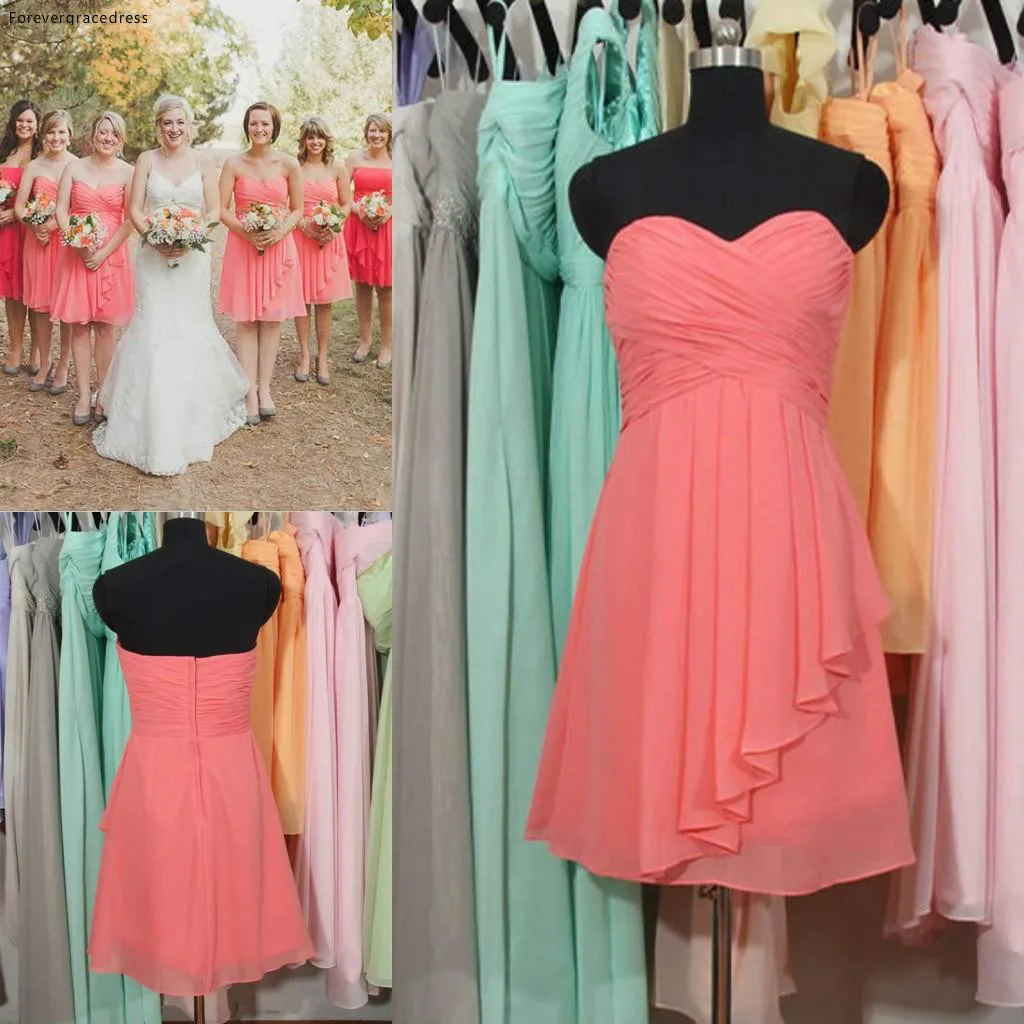 

High Quality Coral Color Short Bridesmaid Dress Chiffon Sleeveless Maid of Honor Dress