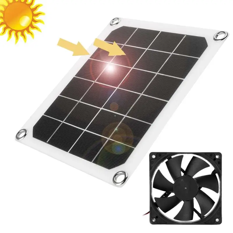 5V 10W Monocrystalline Silicon Solar Panel 6 inch Exhaust Fan Set Suitable for RV Greenhouse Pet House Ventilator Solar Panel