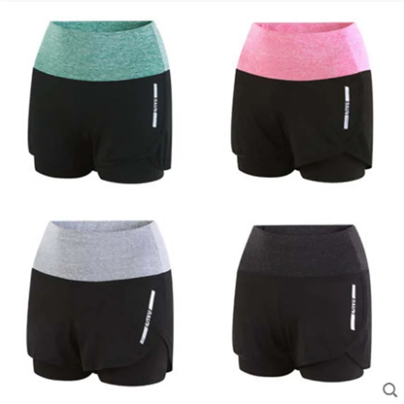 Women Yoga Quick Dry Fake Two Pieces Sports Shorts Gilr Short Show Lean Tight Running Fitness Quick Dry Shorts