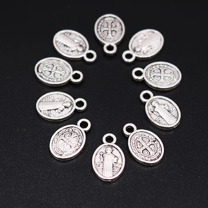 50pcs Silver Plated Saint Benedict Exorcist Cross Tag Pendant DIY Charm Bracelet Necklace Jewelry Crafts Metal Accessories P124