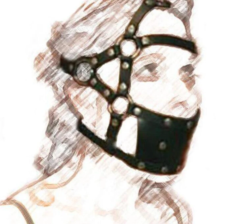 Leather Head Face Mask Mouth Gag,BDSM Bondage Silicone Gag Ball ,Harness Strap Blindfold, Sex Toys For Couples