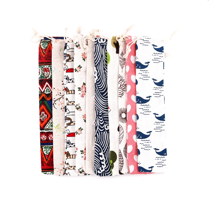 

5pcs/lot Long Cotton Bags 6x27cm Linen Drawstring Pouch Muslin Gift Bag Neklace Spoon Jewelry Packaging Bags Pouches