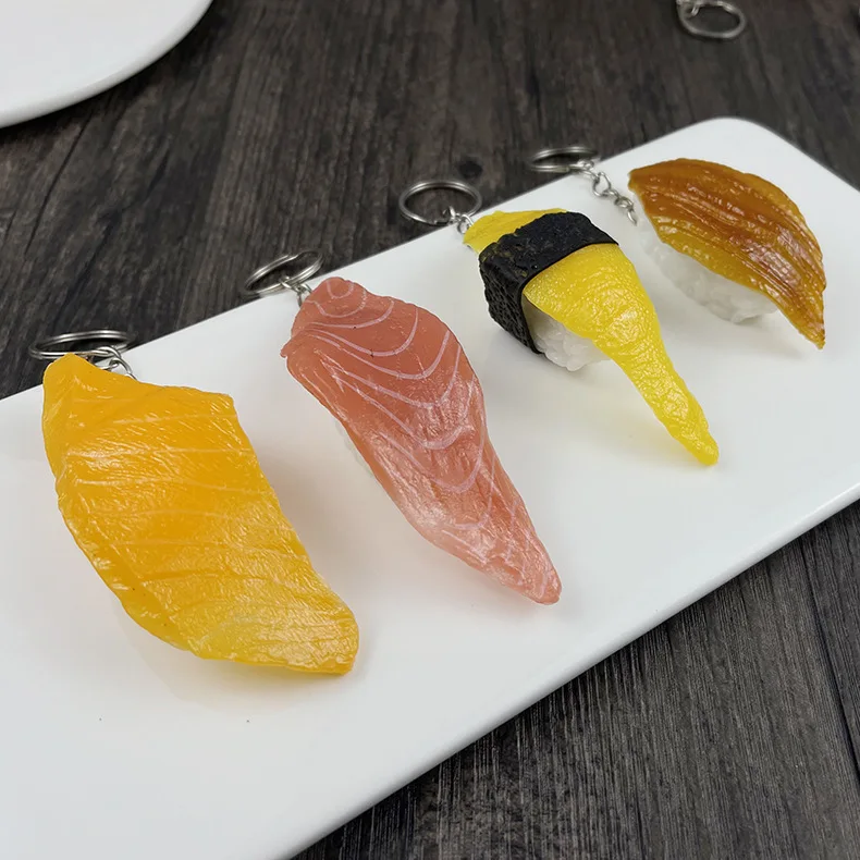 Simulation Fake Sushi Model Keychain Fun Japanese Keychain Rice Ball Salmon Model Sushi Keychain Pendant Food Mold Decoration