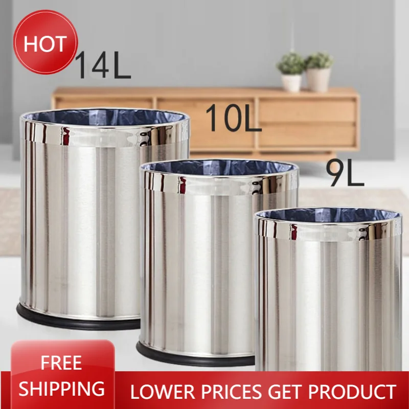 Big Size Modern Trash Can 304 Stainless Silver Metal Recycle Bin Trash Can Bathroom Bin Basurero Cocina Cleaning Accessories