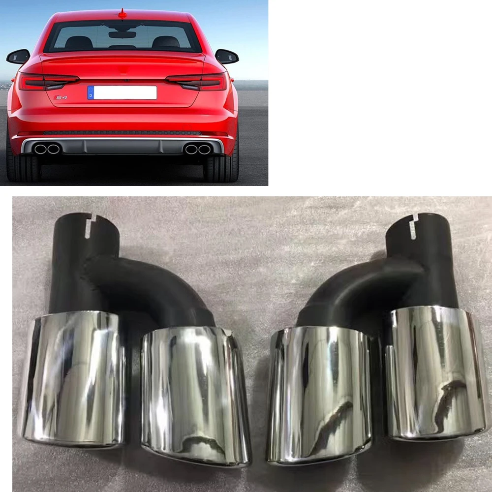 

For Audi A4 B9/S4/S6/S7 2017 Silver Car Rear Exhaust Muffler Tip Pipe Dual Air Outlet Vent Exit Exhause Tailpipe Accessories Kit